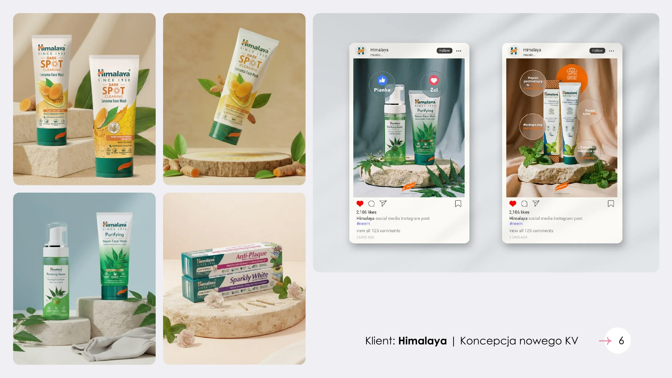 Himalaya: zdjęcia produktowe kosmetyków i posty na Instagram.