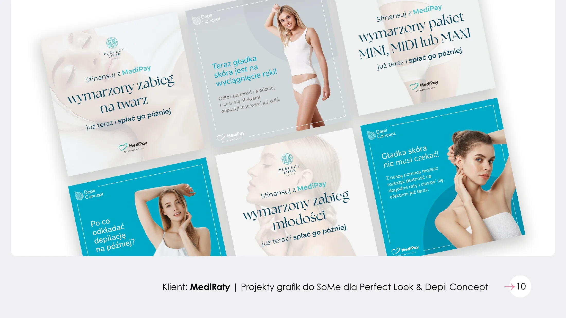 Perfect Look i Depil Concept: grafiki na social media dla usług kosmetycznych.