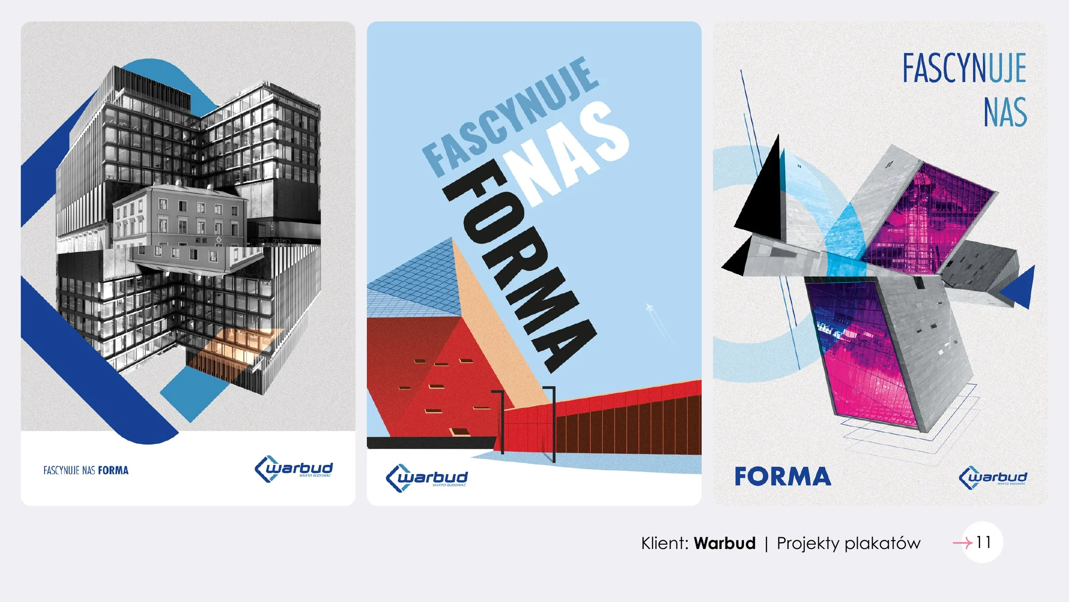 Warbud: seria plakatów Fascynuje nas forma z architekturą i typografią.